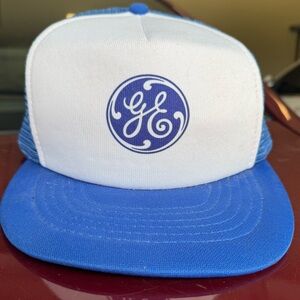 Vintage GE Snapback Trucker Hat Mesh Back Foam Front Blue Logo Sunbelt OS